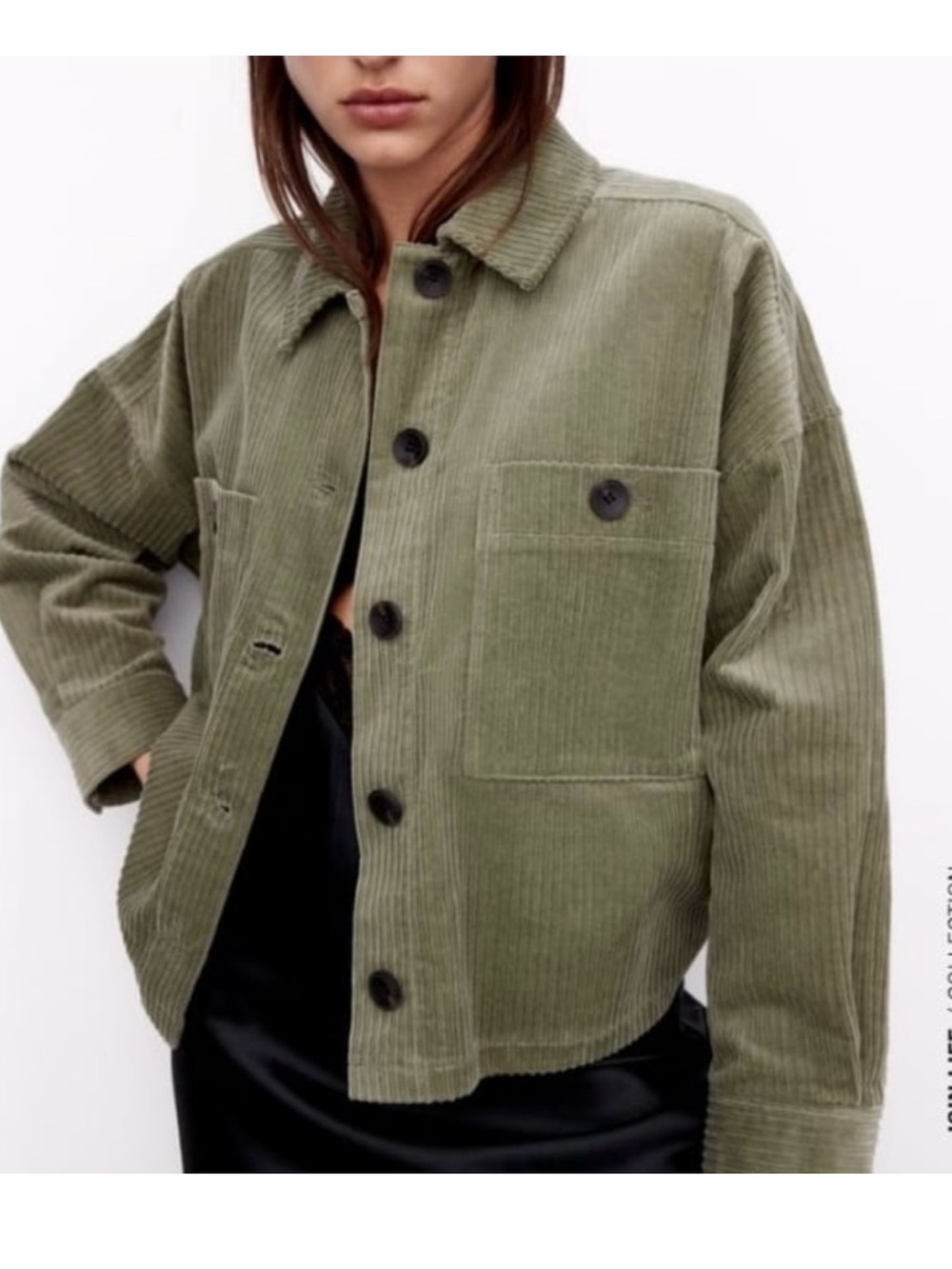 Zara Olive Corduroy Utility Jacket